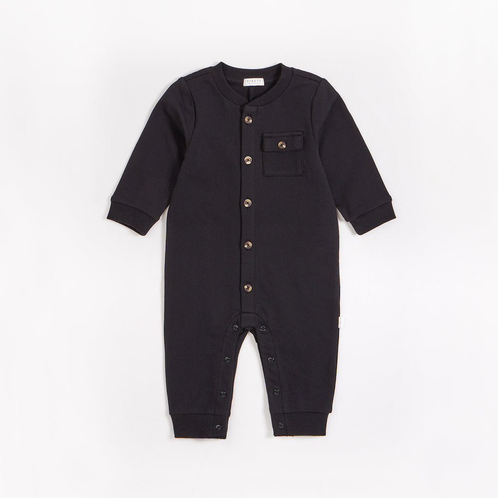 Caviar Black French Terry Playsuit by Petit Lem
