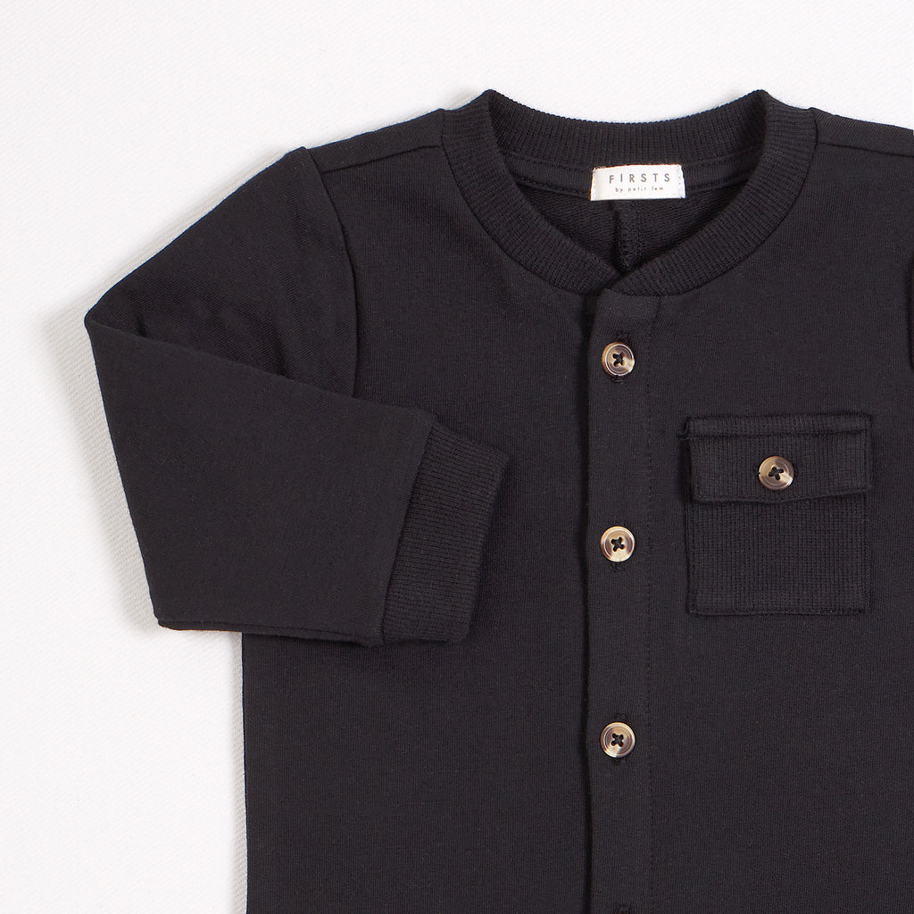 Caviar Black French Terry Playsuit by Petit Lem