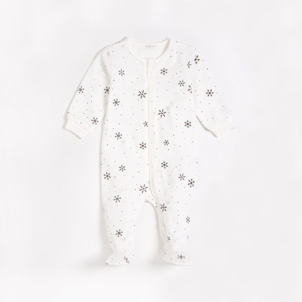 Snowflake Print on Off-White Sleeper by Petit Lem