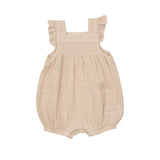 Smocked Overall Shortie in Soft Linen by Angel Dear