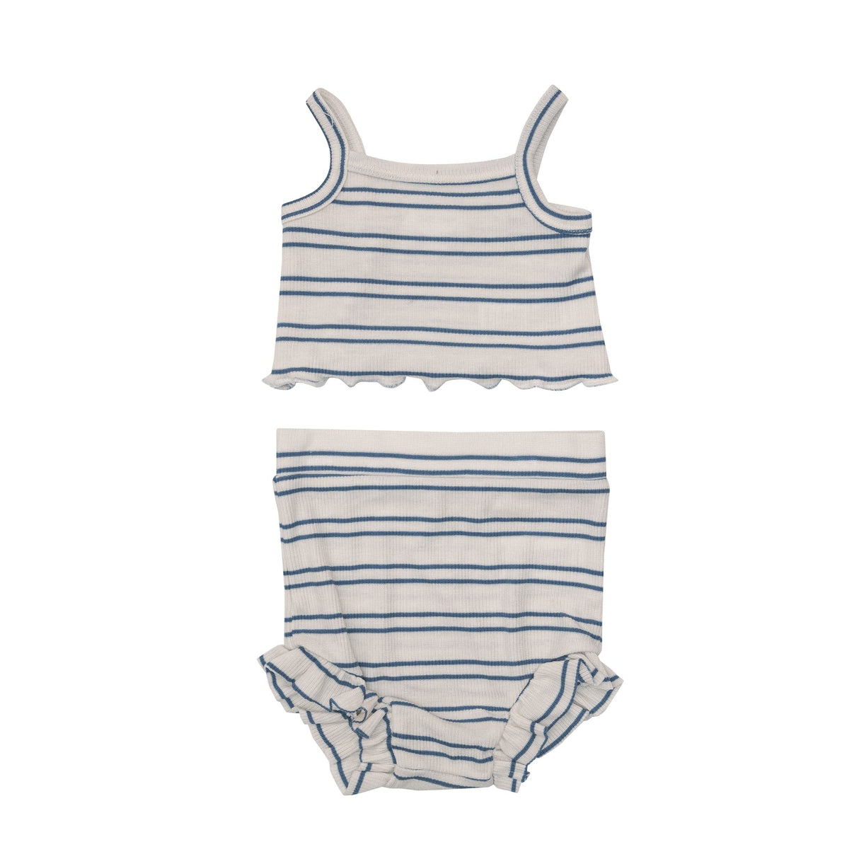 Crop Top & High Waist Short in Blue Stripe Rib by Angel Dear
