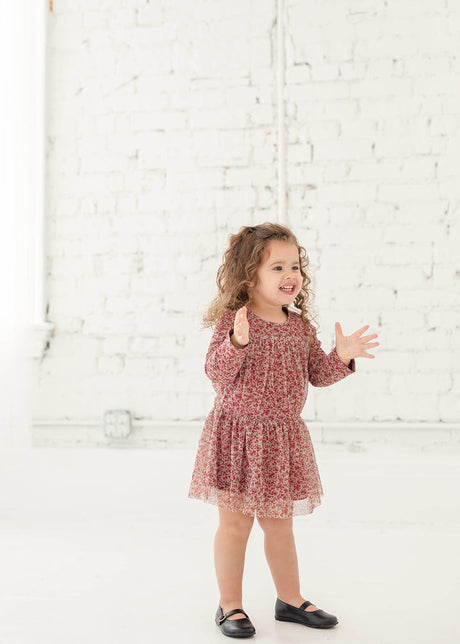 Crackling Cranberry Knit & Tulle Dress by Mabel + Honey