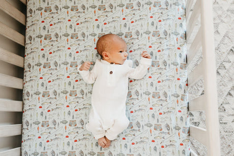 Knit Fitted Crib Sheet in Trout by Copper Pearl