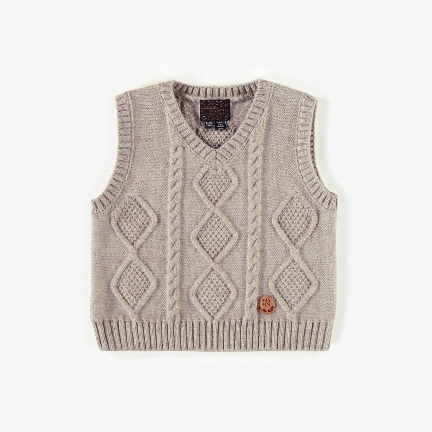 Beige Sleeveless Knitted Vest by Sourismini