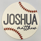 Sugar + Maple Round Personalized Wood Name Sign | Baseball