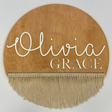 Sugar + Maple Round Personalized Wood Name Sign | Macrame