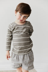 Landon Long Sleeve Tee in Fog/Ecru Stripe by Jamie Kay
