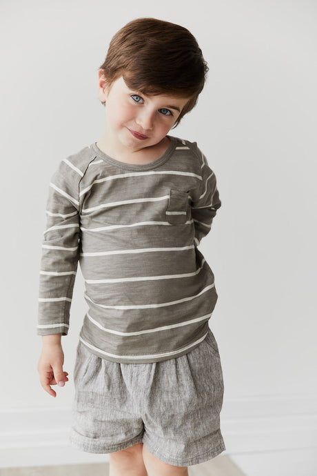 Landon Long Sleeve Tee in Fog/Ecru Stripe by Jamie Kay