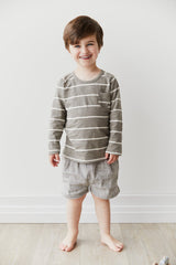 Landon Long Sleeve Tee in Fog/Ecru Stripe by Jamie Kay