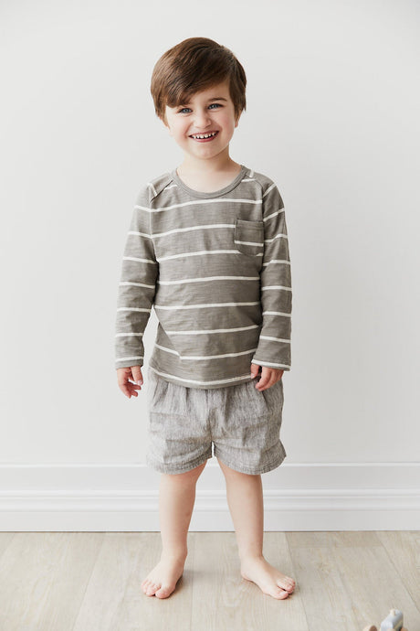 Landon Long Sleeve Tee in Fog/Ecru Stripe by Jamie Kay