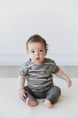 Landon Short Sleeve Tee in Fog/Ecru Stripe by Jamie Kay