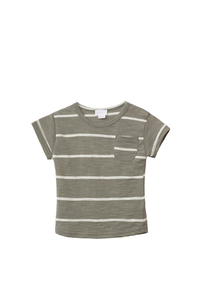Landon Short Sleeve Tee in Fog/Ecru Stripe by Jamie Kay