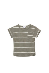 Landon Short Sleeve Tee in Fog/Ecru Stripe by Jamie Kay