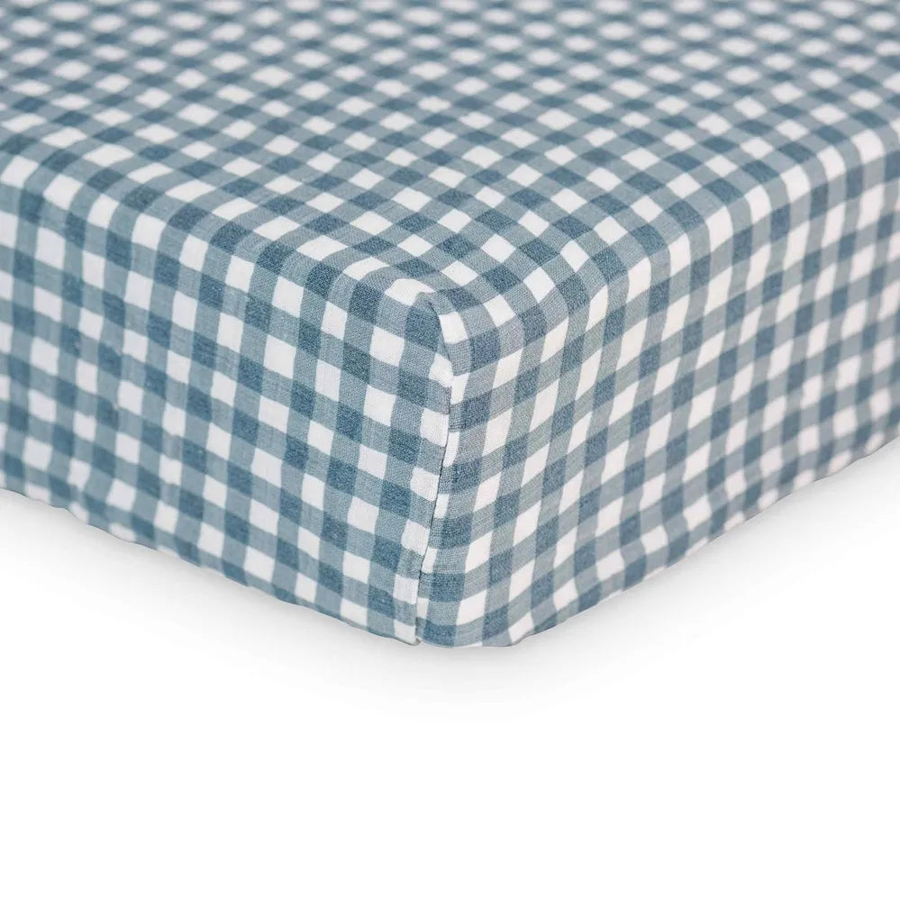 Lulujo Crib Sheet in Navy Gingham by Mary Meyer