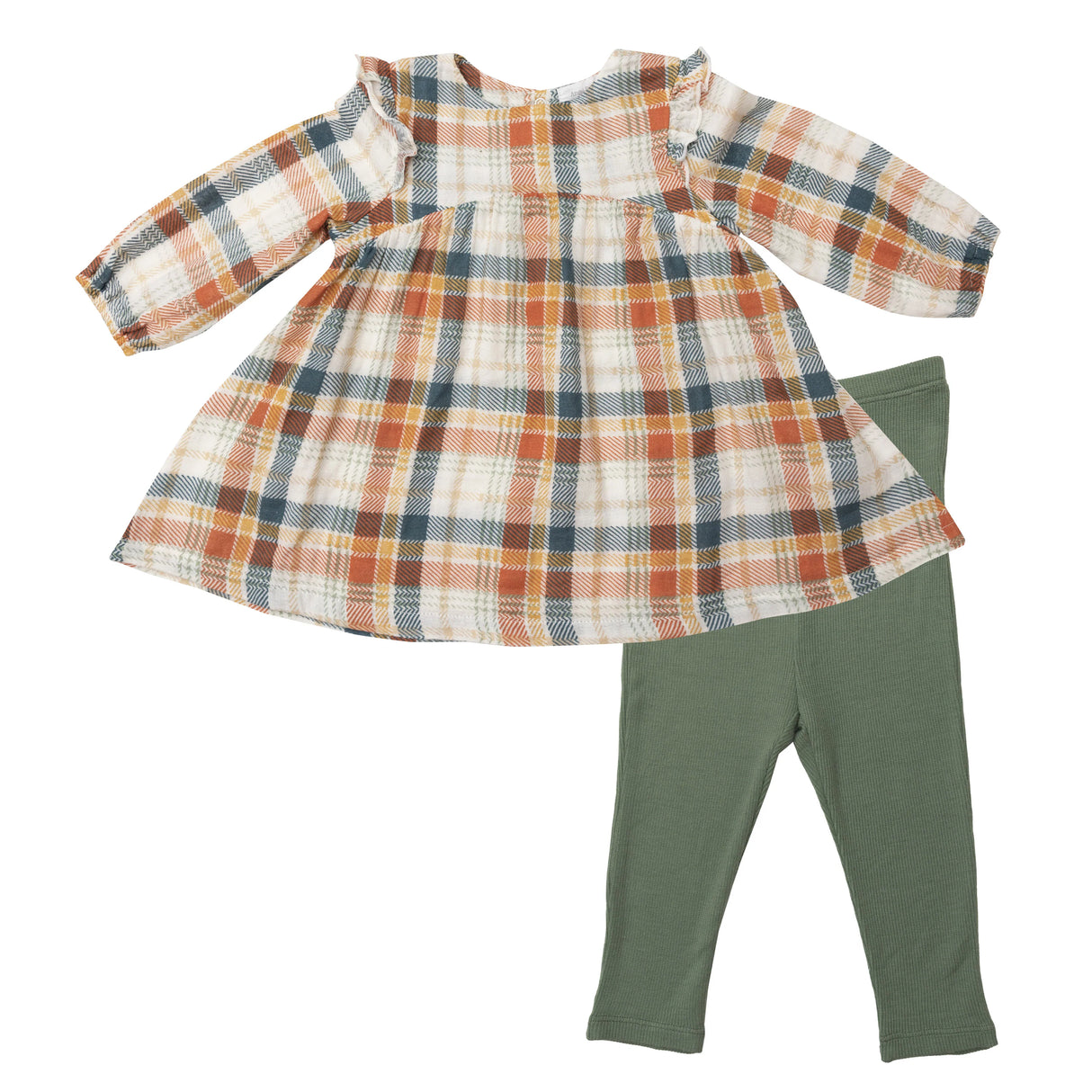 Angel Dear - Ruffle Sleeved Dress Set - Muslin Plaid