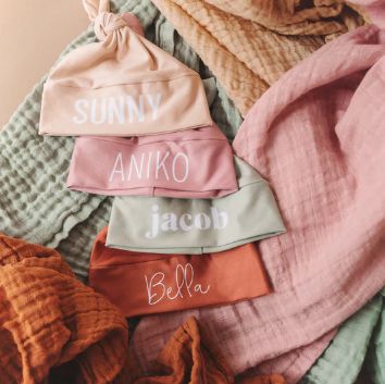 Sugar + Maple Personalized Knotted Baby Hat | Centered Name