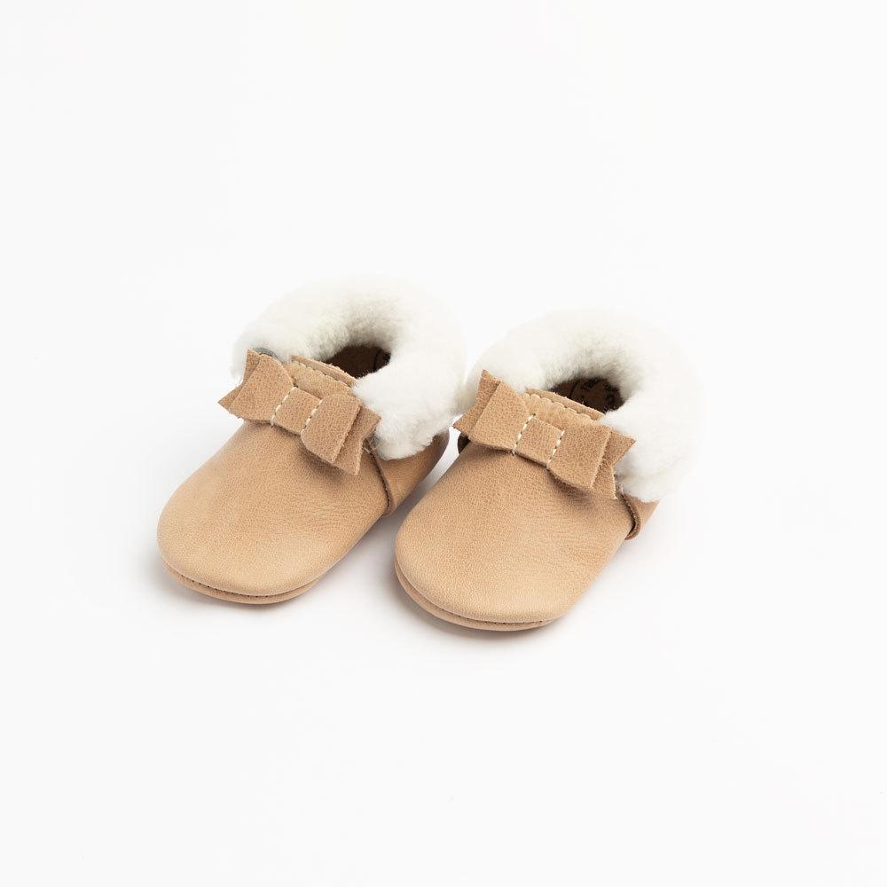 Shearling Moccasins in Weathered Brown by Freshly Picked