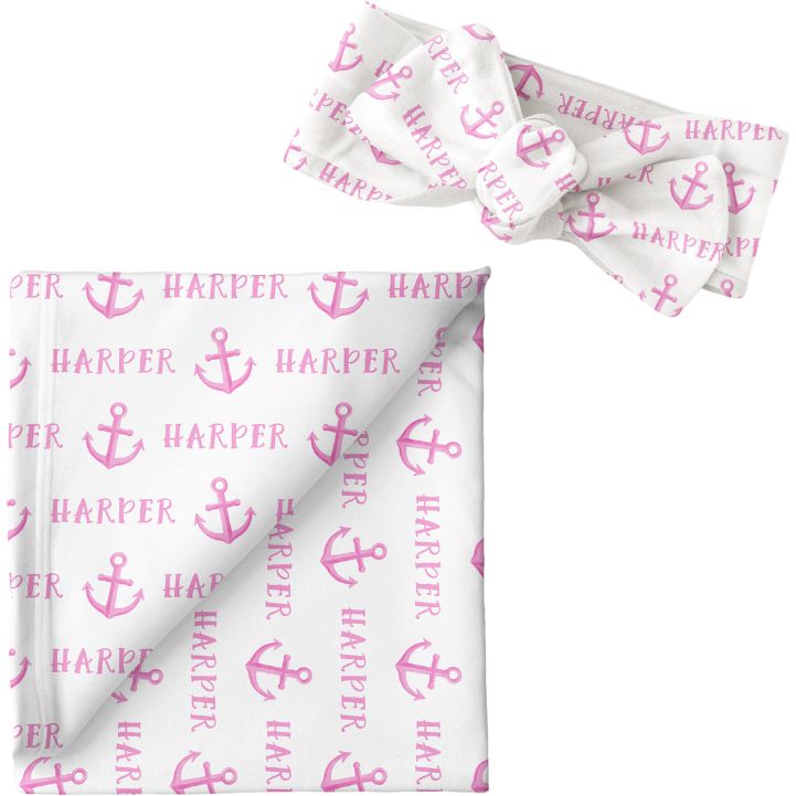 Sugar + Maple Personalized Blanket & Bow Set | Anchor