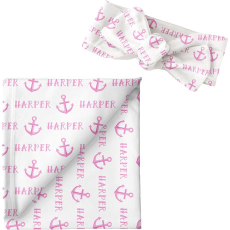 Sugar + Maple Personalized Blanket & Bow Set | Anchor