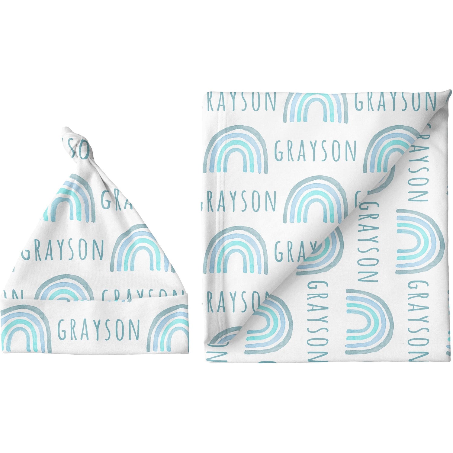 Sugar + Maple Personalized Blanket & Hat Set | Rainbow