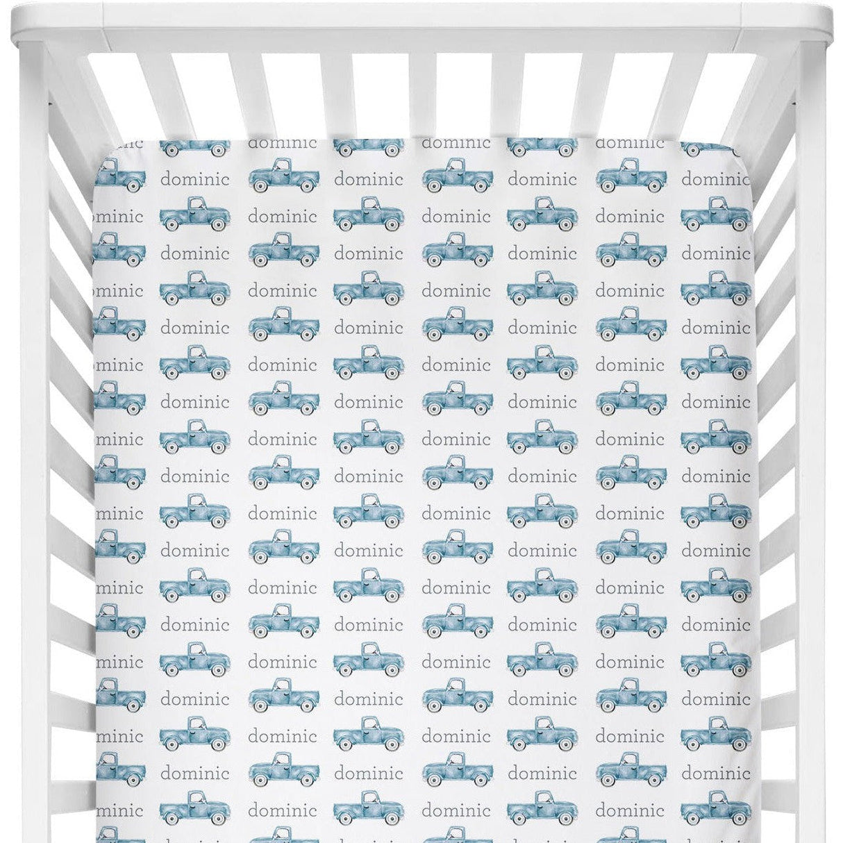 Sugar + Maple Personalized Crib Sheet | Trucks