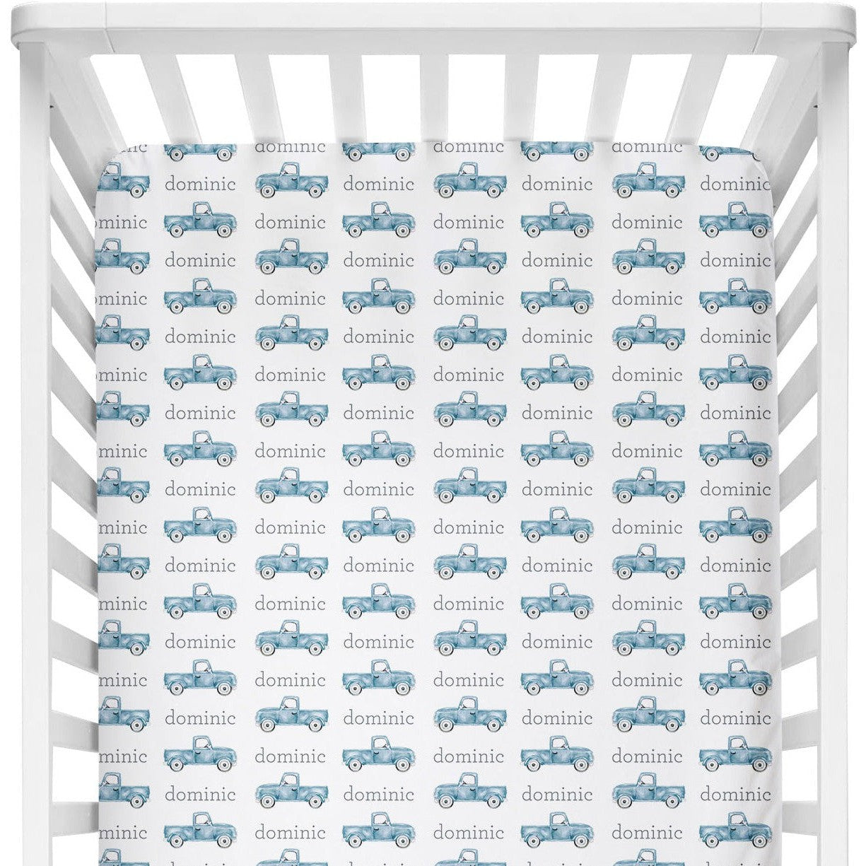 Sugar + Maple Personalized Crib Sheet | Trucks