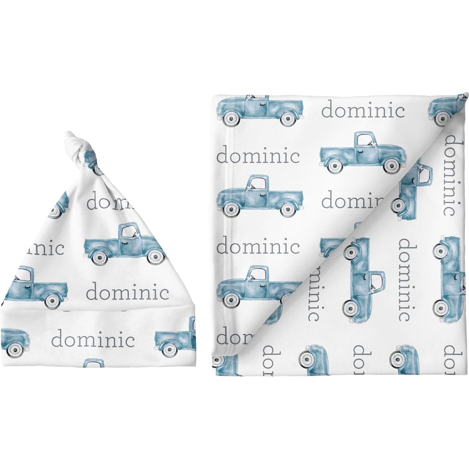 Sugar + Maple Personalized Blanket & Hat Set | Trucks