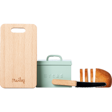 Miniature bread box with cutting board & knife