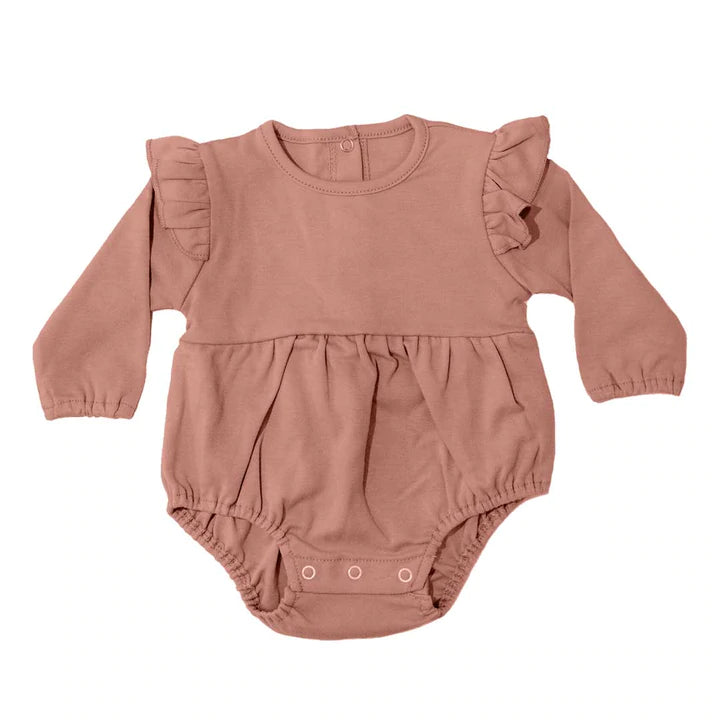 Emerson - Dusty Rose Flutter Long Sleeve Onesie