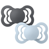 BIBS - Pacifier 2 pk Supreme Collection - Iron/Baby Blue