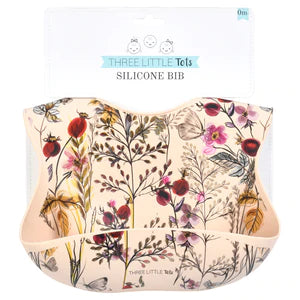 Three Little Tots - Silicone Bib with Crumb Catcher - Flower Print