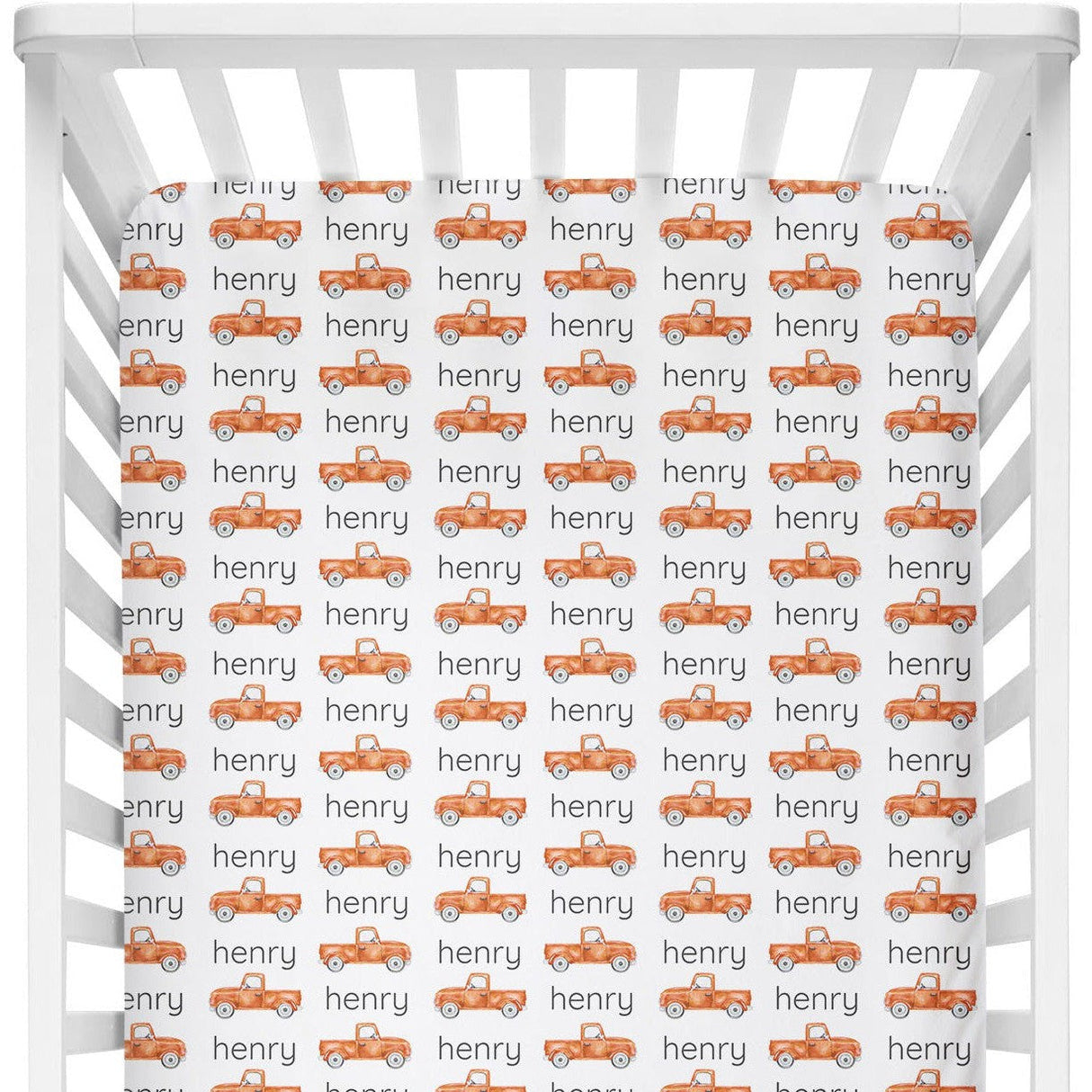 Sugar + Maple Personalized Crib Sheet | Trucks