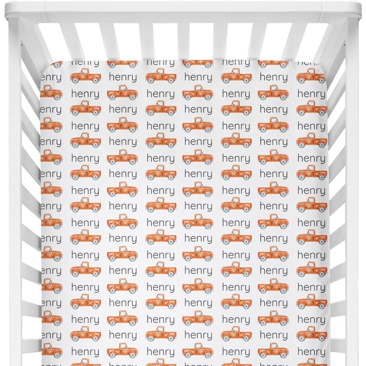 Sugar + Maple Personalized Crib Sheet | Trucks