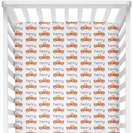 Sugar + Maple Personalized Crib Sheet | Trucks