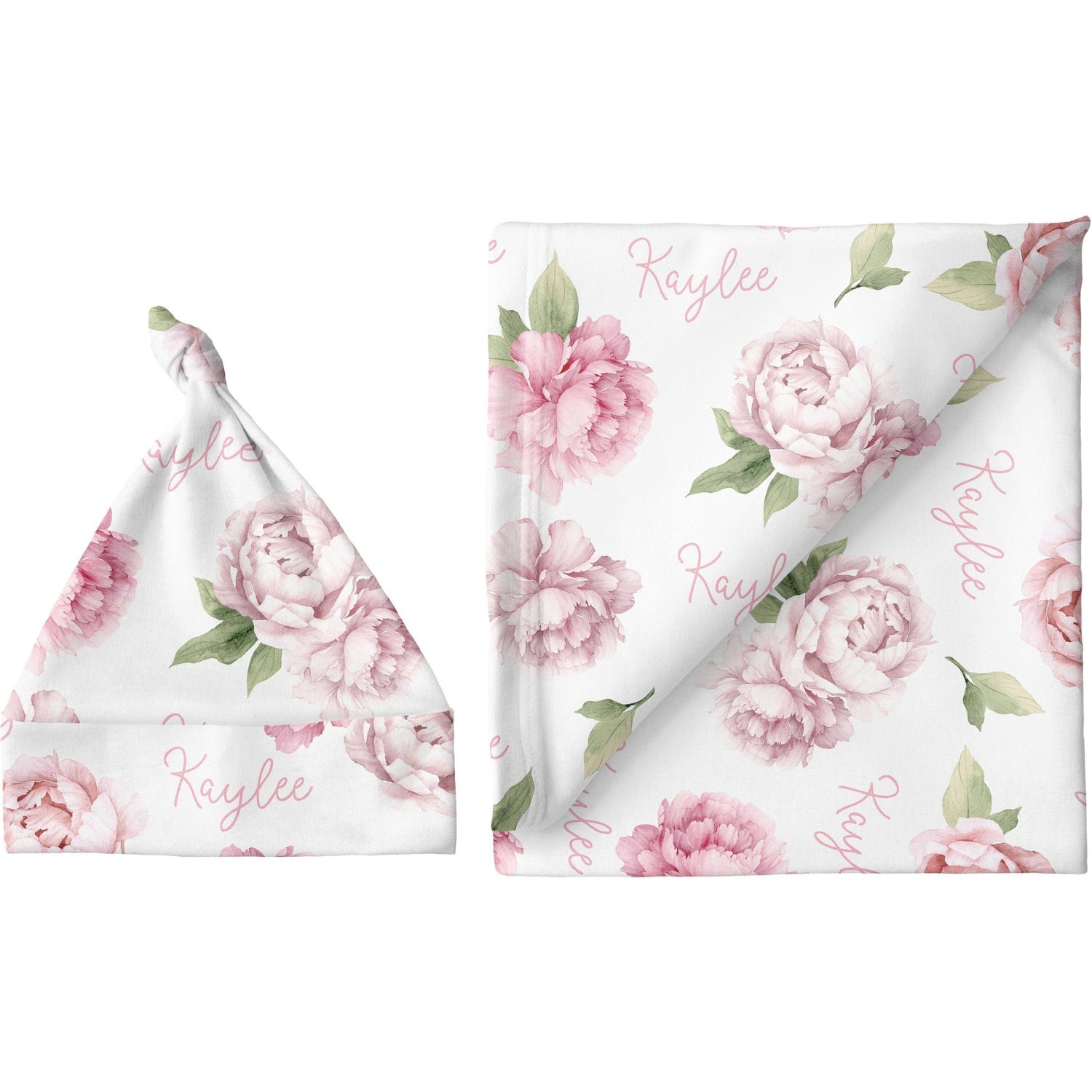 Sugar + Maple Personalized Blanket & Hat Set | Peonies