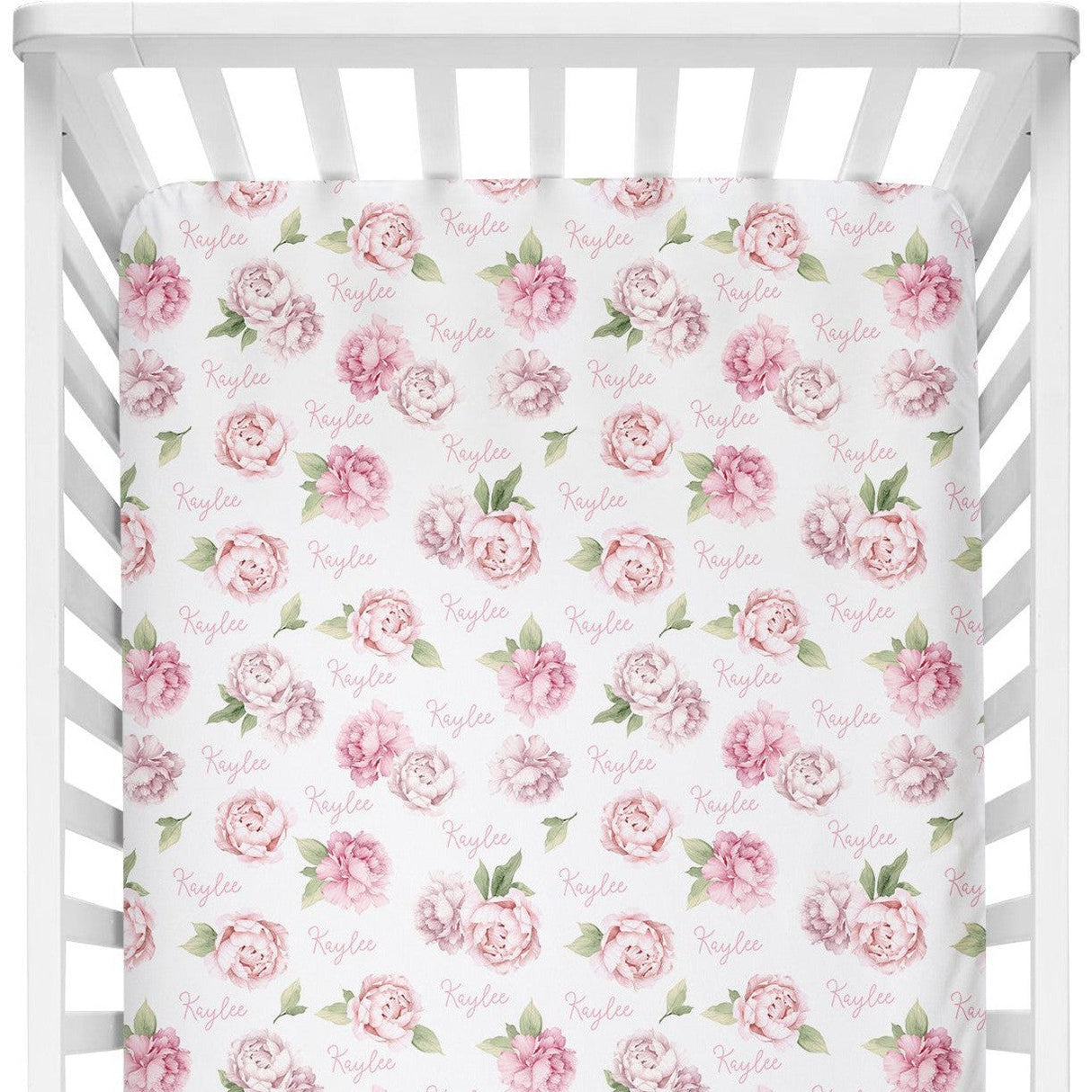 Sugar + Maple Personalized Crib Sheet | Peonies