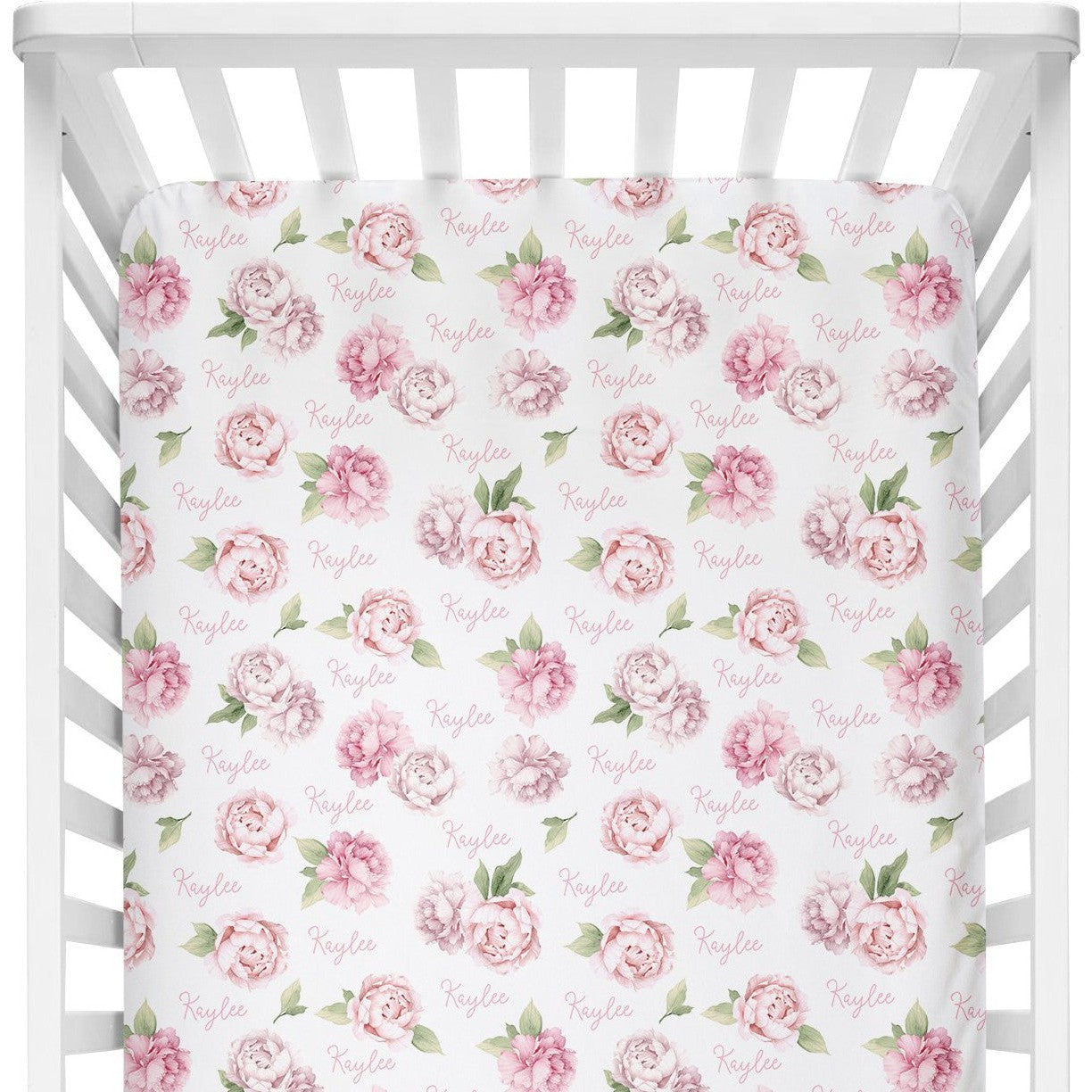 Sugar + Maple Personalized Crib Sheet | Peonies