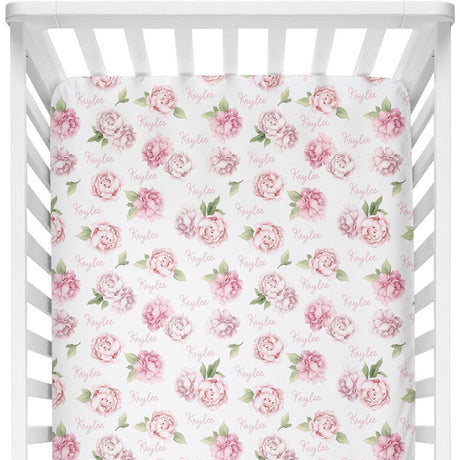Sugar + Maple Personalized Crib Sheet | Peonies