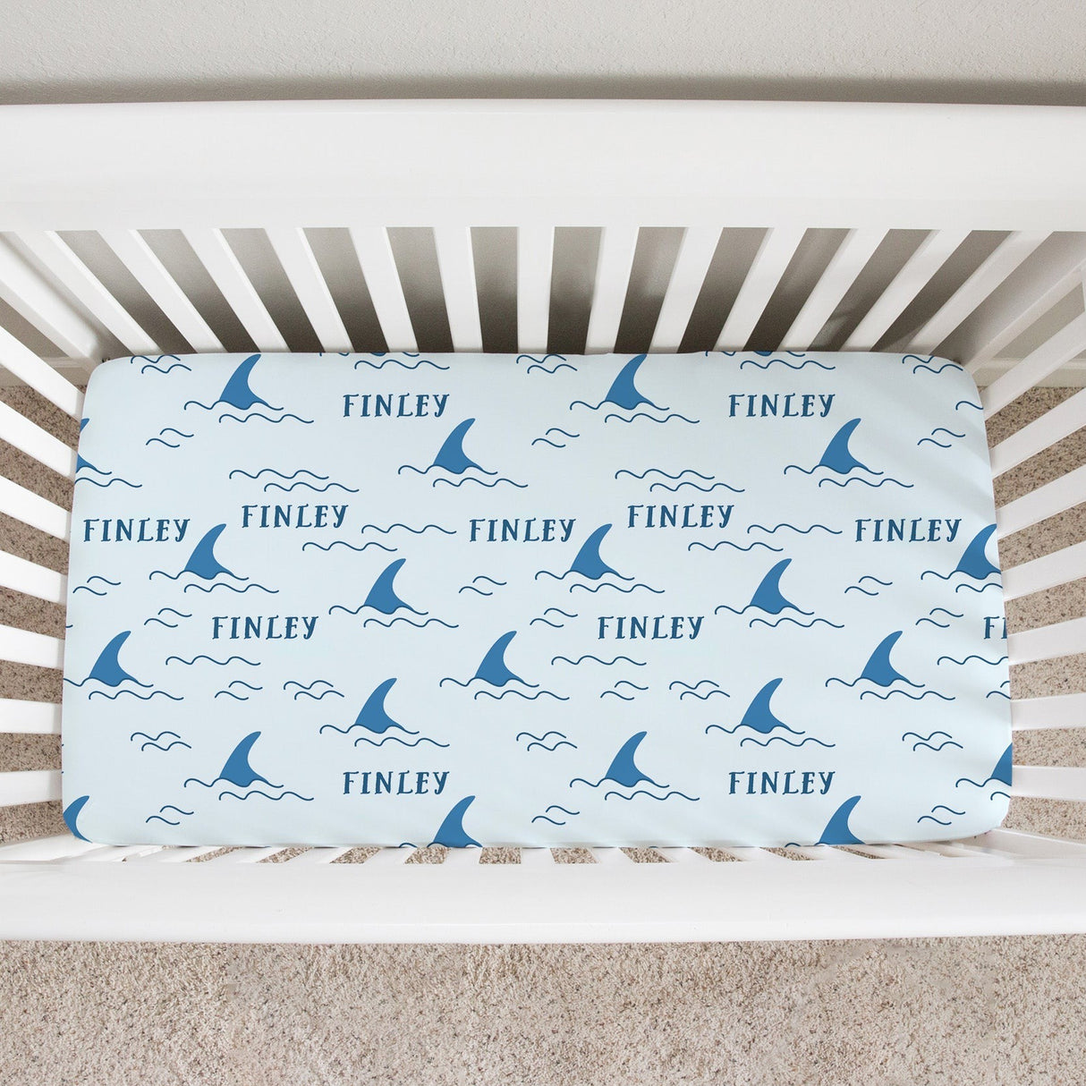 Sugar + Maple Personalized Crib Sheet | Shark Fin