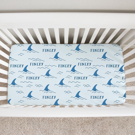 Sugar + Maple Personalized Crib Sheet | Shark Fin