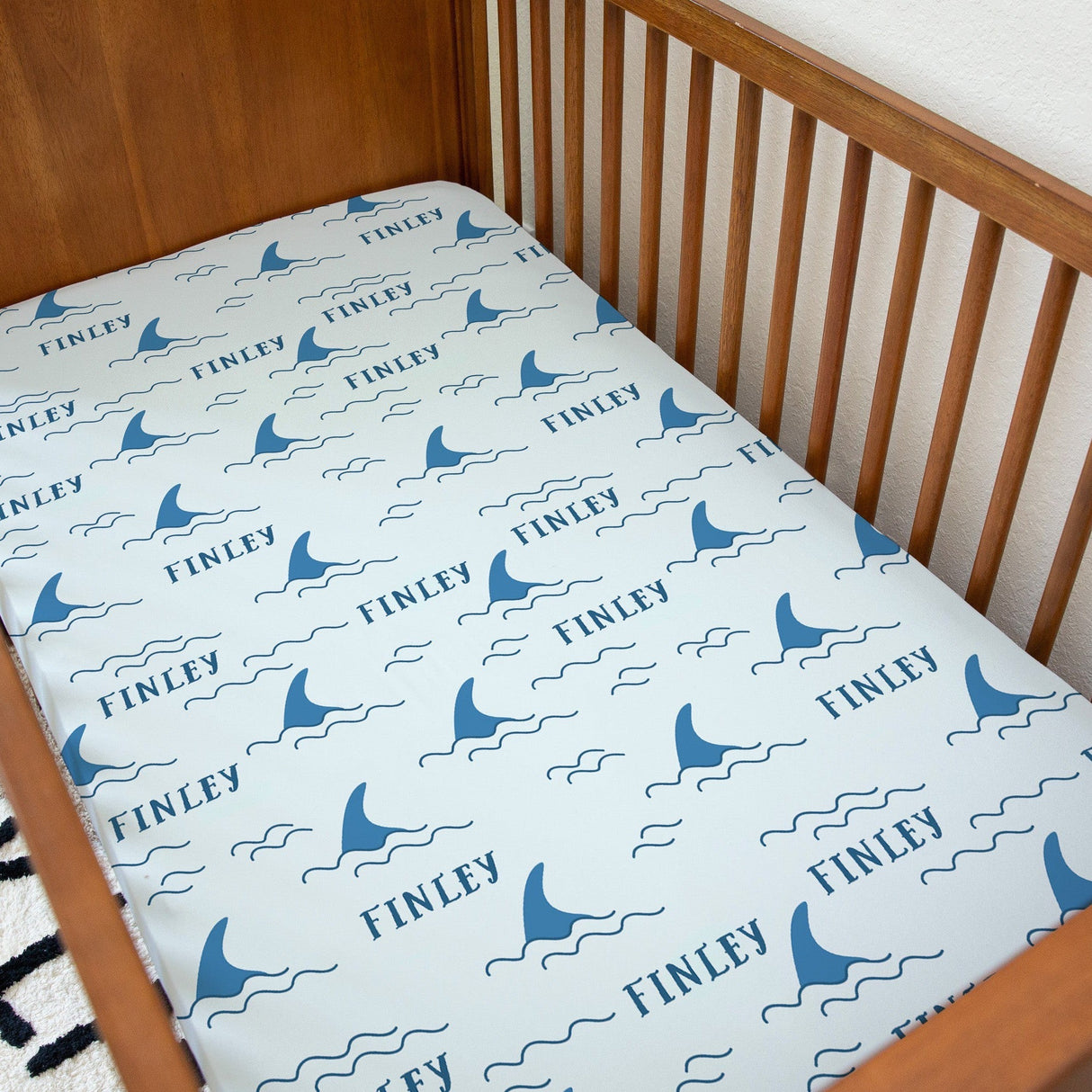 Sugar + Maple Personalized Crib Sheet | Shark Fin