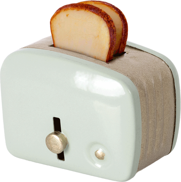Miniature toaster & bread in mint by Maileg