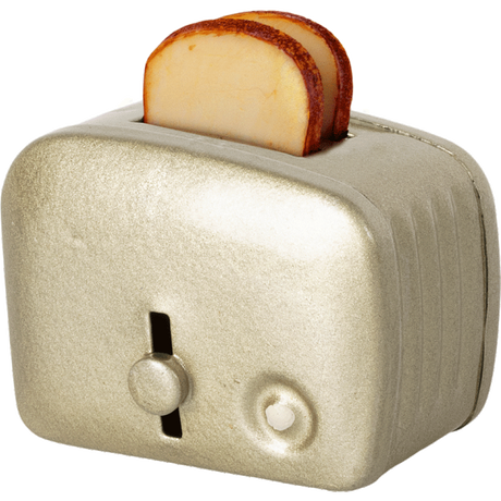 Miniature toaster & bread in silver by Maileg