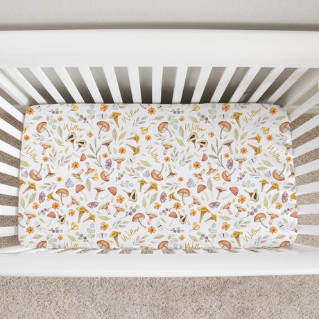 Sugar + Maple Personalized Crib Sheet | Whimsical Mushroom