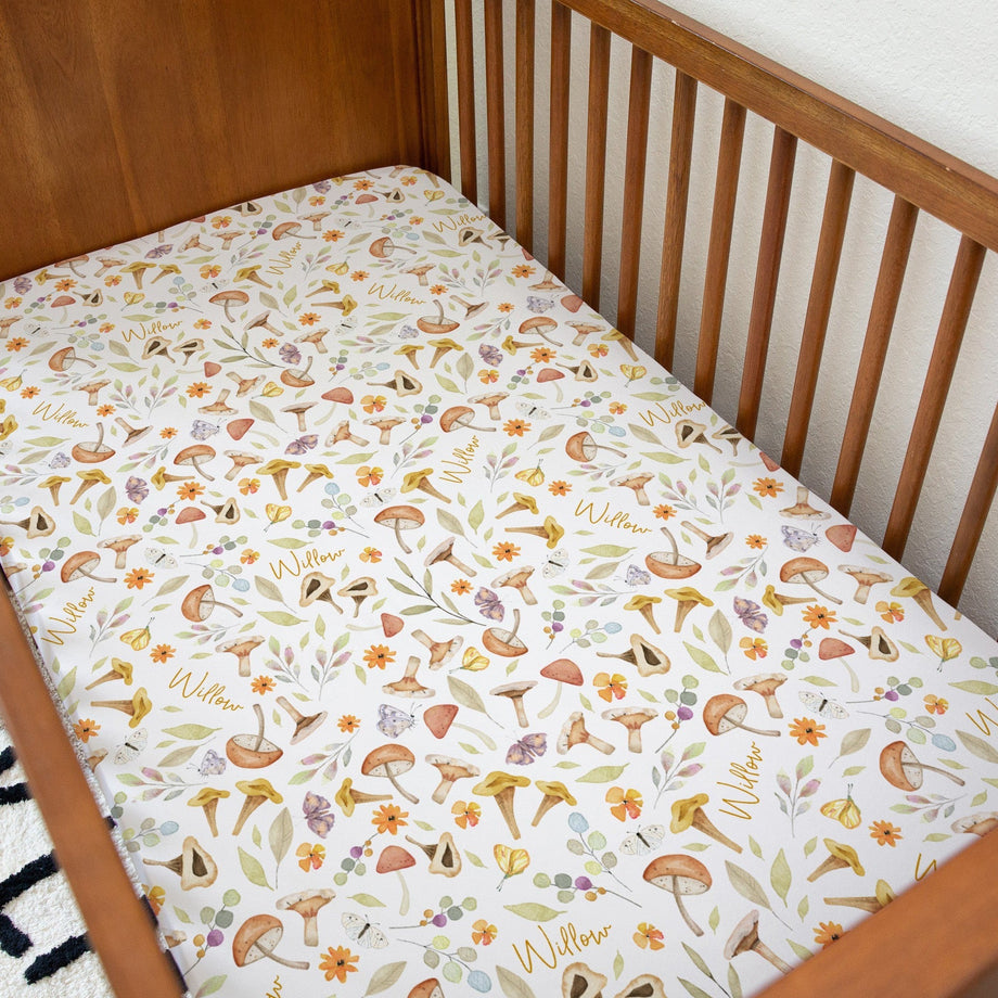 Sugar Maple Personalized Crib Sheet Whimsical Mushroom – Pi